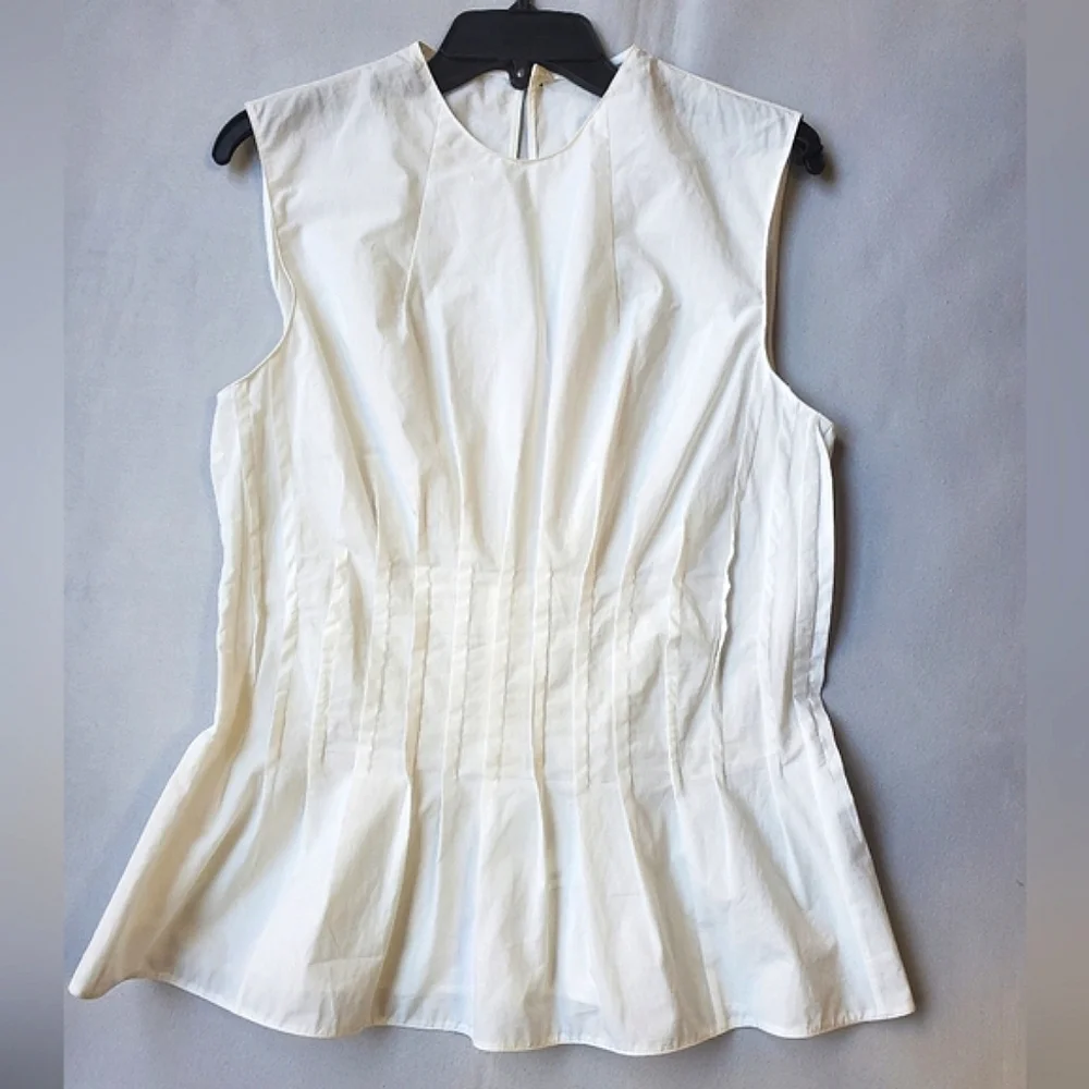 NWT$1,280 Khaite Westin Pintucked Seamed Cotton Poplin Top Sz 10 M - Picture 6 of 16